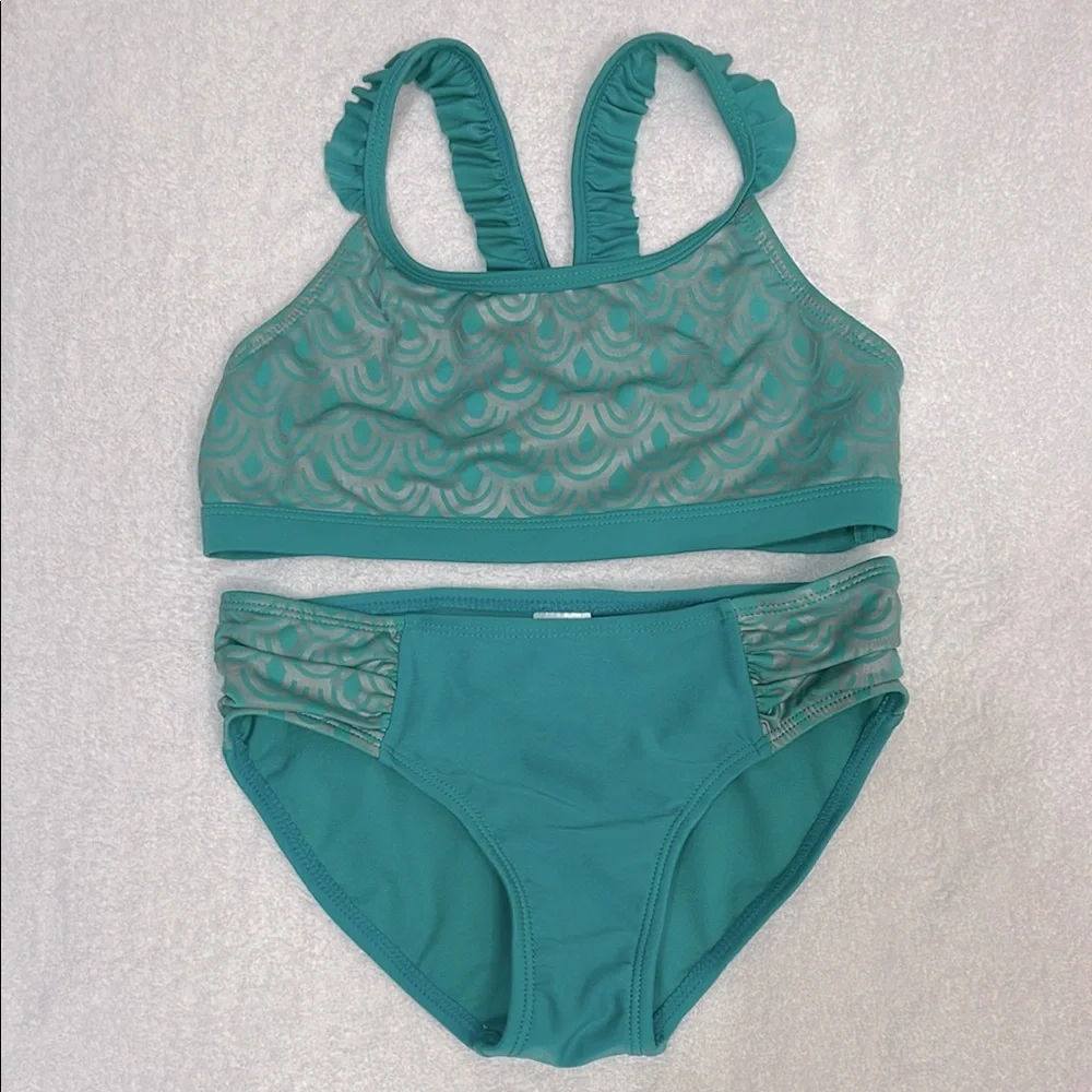 Cat & Jack Teal Bikini Set with Ruffle Details Size M 7-8 EUC